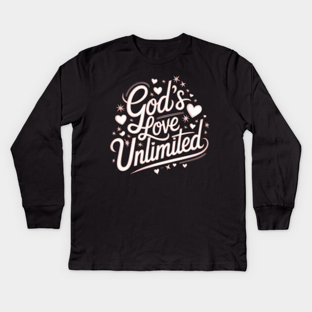God’s Love Unlimited – Celestial Script Design Kids Long Sleeve T-Shirt by Rox