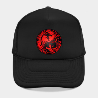 Red and Black Yin Yang Dragons Hat