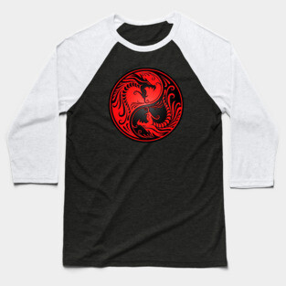 Red and Black Yin Yang Dragons Baseball T-Shirt