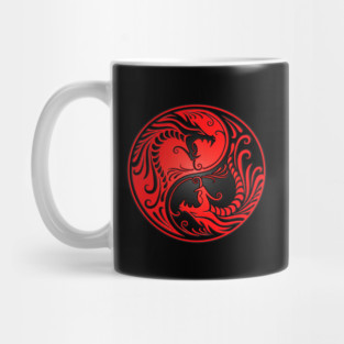 Red and Black Yin Yang Dragons Mug