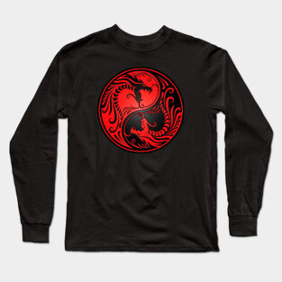 Red and Black Yin Yang Dragons Long Sleeve T-Shirt