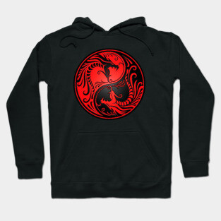 Red and Black Yin Yang Dragons Hoodie