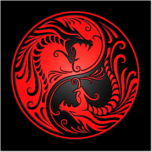 Red and Black Yin Yang Dragons Posters and Art