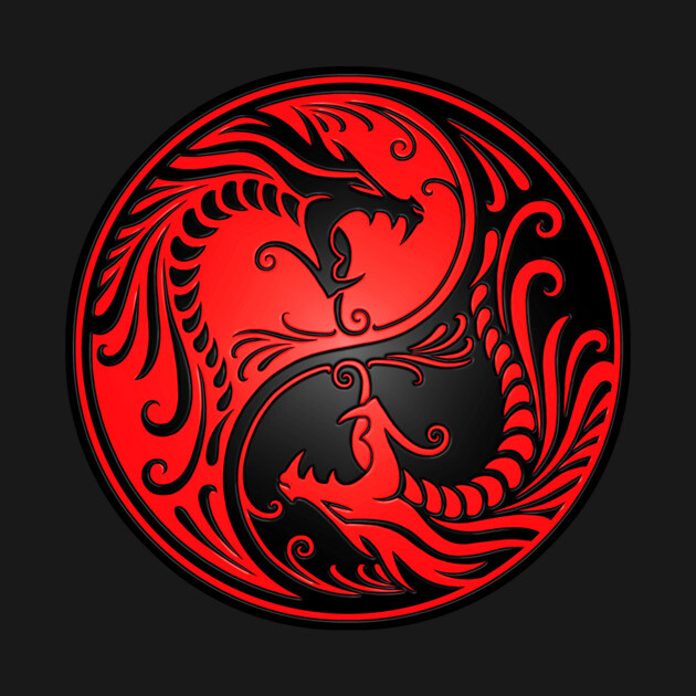 Red and Black Yin Yang Dragons by jeffbartels