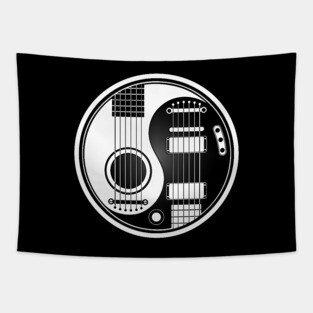White and Black Acoustic Electric Guitars Yin Yang Tapestry