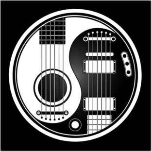 White and Black Acoustic Electric Guitars Yin Yang Posters and Art