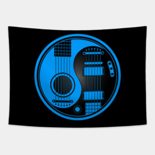 Blue and Black Acoustic Electric Guitars Yin Yang Tapestry