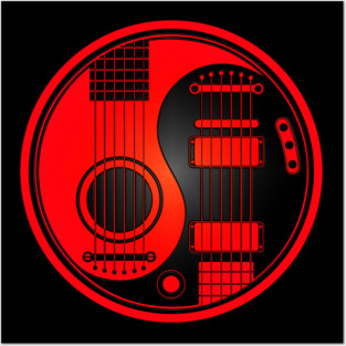 Red and Black Acoustic Electric Guitars Yin Yang Posters and Art