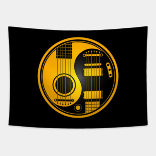 Yellow and Black Acoustic Electric Guitars Yin Yang Tapestry