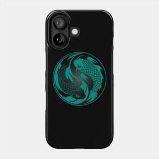 Teal Blue and Black Yin Yang Koi Fish Phone Case