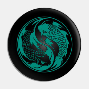 Teal Blue and Black Yin Yang Koi Fish Pin
