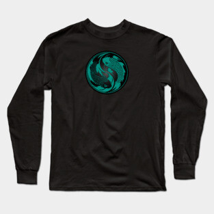 Teal Blue and Black Yin Yang Koi Fish Long Sleeve T-Shirt