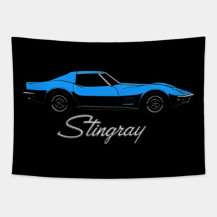 1969 Corvette Stingray C3 Blue and Black Side Profile Muscle Art Tapestry
