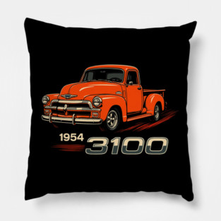 1954 Chevy 3100 Pickup Orange Classic Truck Retro Art Pillow