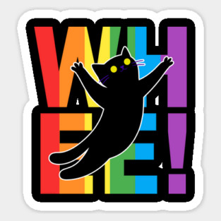 Rainbow Cat Leaping over “WHEE!” Rainbow Letters Sticker