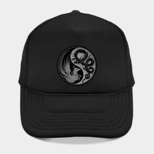Gray and Black Dragon Phoenix Yin Yang Hat