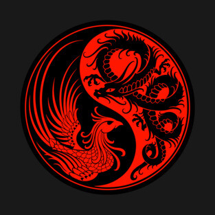 Red and Black Dragon Phoenix Yin Yang T-Shirt