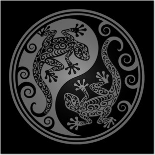 Gray and Black Yin Yang Geckos Posters and Art