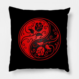 Red and Black Yin Yang Roses Pillow