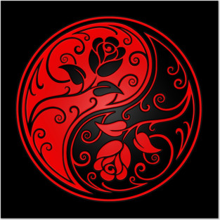 Red and Black Yin Yang Roses Posters and Art