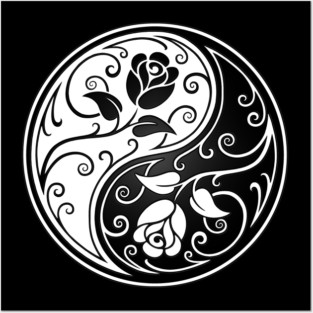 White and Black Yin Yang Roses Posters and Art