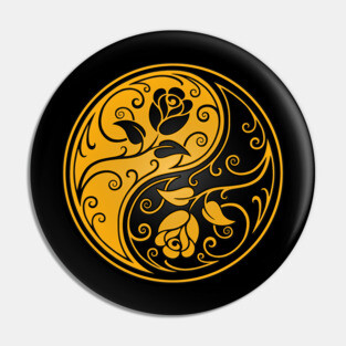 Yellow and Black Yin Yang Roses Pin