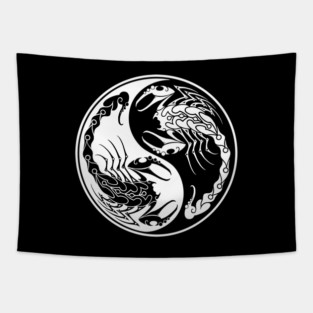 White and Black Scorpions Yin Yang Tapestry
