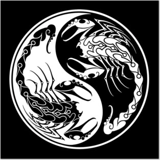 White and Black Scorpions Yin Yang Posters and Art