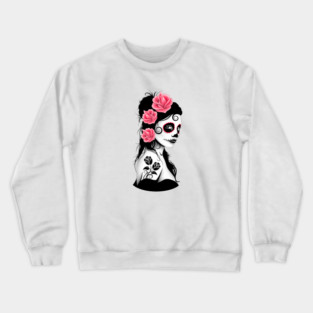 Pink Day of the Dead Sugar Skull Girl Crewneck Sweatshirt