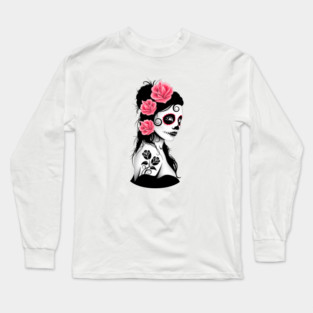 Pink Day of the Dead Sugar Skull Girl Long Sleeve T-Shirt