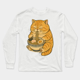 Noodle Cat - Ramen Cat Japanese Kawaii Ramen Neko - Orange Tabby Cat Long Sleeve T-Shirt