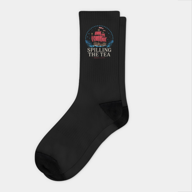 Spilling The Tea Since 1773 Red White Blue Funny 4th Of July Socks by Creatifly Graphic Tees