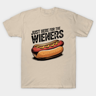 Just Here For The Wieners Funny 4th of July Hot Dog USA T-Shirt