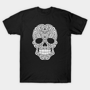 White Swirling Sugar Skull T-Shirt