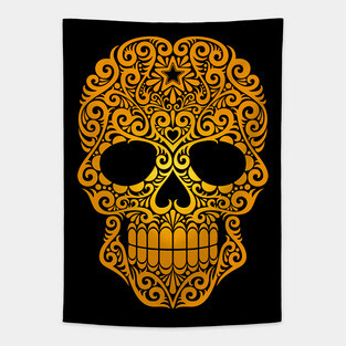 Yellow Swirling Sugar Skull Tapestry
