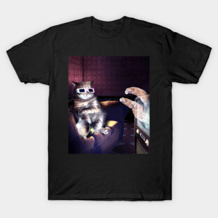 Cat With 3D Glasses Watching 3D Horror Movie T-Shirt