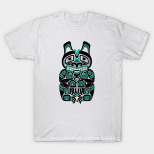 Teal Blue and Black Haida Spirit Bear T-Shirt