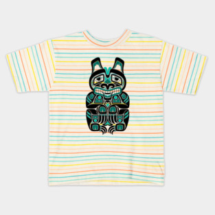 Teal Blue and Black Haida Spirit Bear Kids T-Shirt