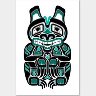 Teal Blue and Black Haida Spirit Bear Posters and Art