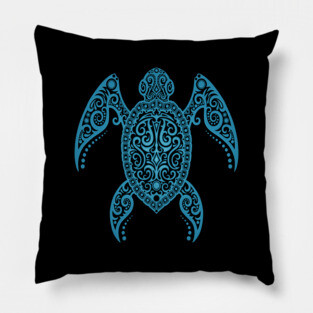 Intricate Blue Sea Turtle Pillow