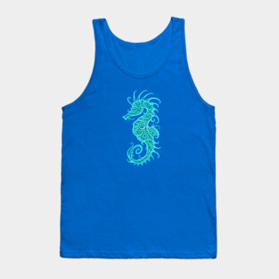 Intricate Teal Blue Tribal Seahorse Design Tank Top