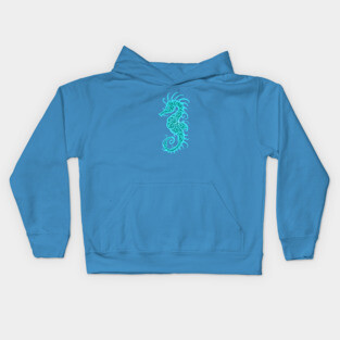 Intricate Teal Blue Tribal Seahorse Design Kids Hoodie