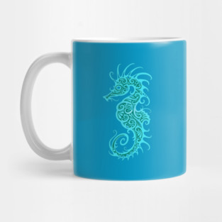 Intricate Teal Blue Tribal Seahorse Design Mug