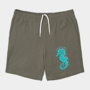 Intricate Teal Blue Tribal Seahorse Design Shorts