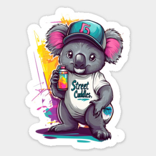 Street Cuddles Graffiti Koala Bear - Cute Little Bear Art with Spray Paint Style Sticker