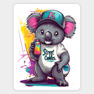 Street Cuddles Graffiti Koala Bear - Cute Little Bear Art with Spray Paint Style Magnet