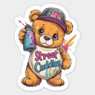 Street Cuddles Graffiti Teddy Bear - Urban Art Style Cute Streetwear Animal Design Sticker