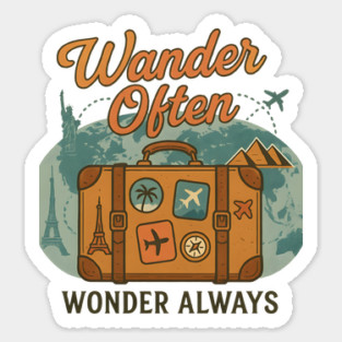 Wander Often Wonder Always Travel Quote - Adventure Suitcase World Design Sticker