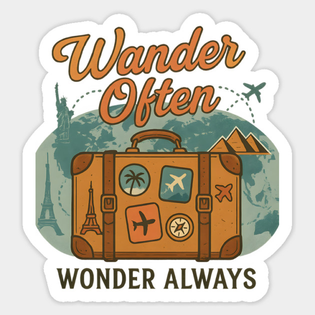 Wander Often Wonder Always Travel Quote - Adventure Suitcase World Design Magnet by WarFX Designs