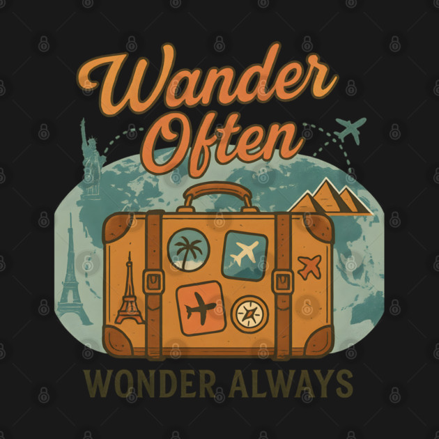 Wander Often Wonder Always Travel Quote - Adventure Suitcase World Design by WarFX Designs